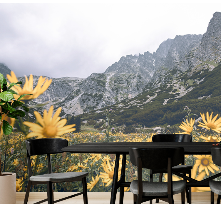 Mural para comedor Temporada de primavera con montañas - TenVinilo
