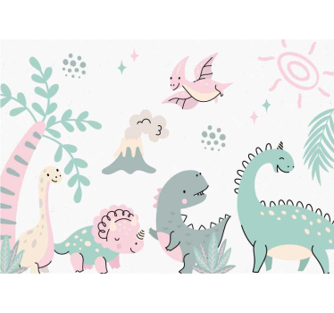 Mural para bebé dinosaurios pasteles - TenVinilo