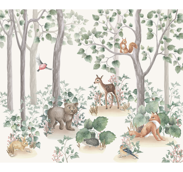 Mural para bebé animales en el bosque - TenVinilo