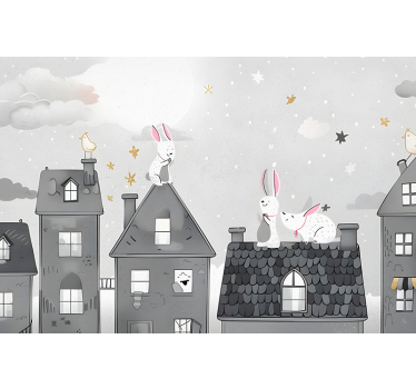 Mural para bebé conejitos en la noche - TenVinilo