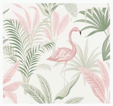 Mural para salón oasis tropical de flamencos - TenVinilo