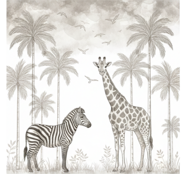 Mural para bebé estampado jungla monocromática - TenVinilo