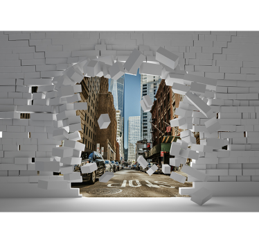 Papel pintado 3D explosión ladrillos calle New York - TenVinilo