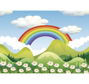 Papel mural infantil arcoiris sobre naturaleza - TenVinilo