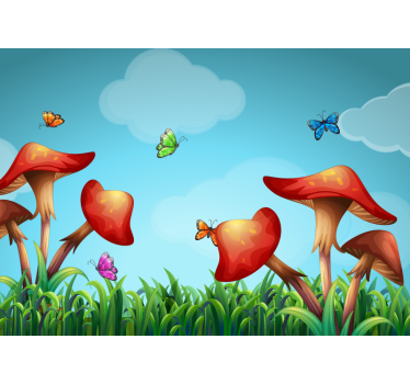 Fotomurales infantiles Cielo de fantasía con setas rojas - TenVinilo