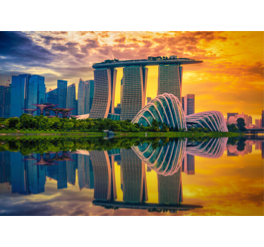 Fotomurales de ciudades Reflejos de la ciudad de singapur en down - TenVinilo