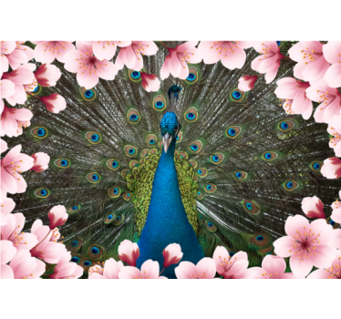 Foto mural 3d Pavos reales animales 3d con flores - TenVinilo
