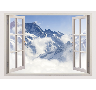 Foto mural 3d Montaña desde la ventana cielo azul - TenVinilo