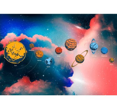 Fotomural paisaje Sistema solar con nombres de planetas - TenVinilo