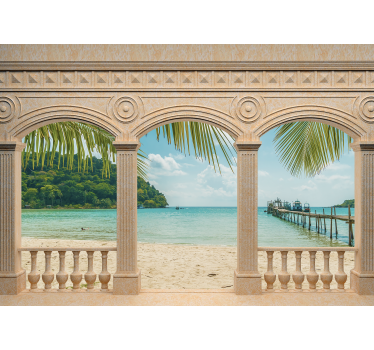 Foto mural 3d Arcos griegos con vistas al mar - TenVinilo