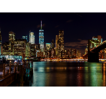 Mural new york paisaje nocturno de manhattan - TenVinilo
