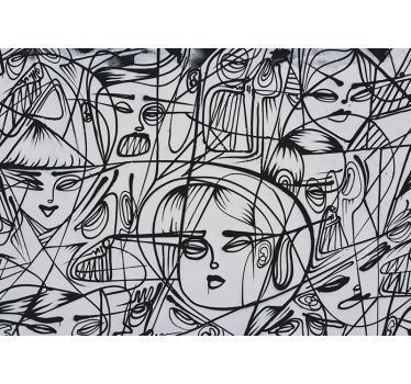 Mural arte clásico Caras abstractas en blanco y negro - TenVinilo