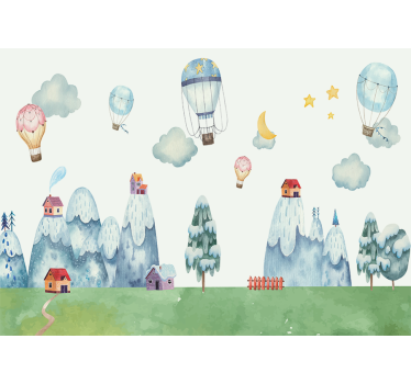 Mural para bebé globos de aire caliente juguetones - TenVinilo