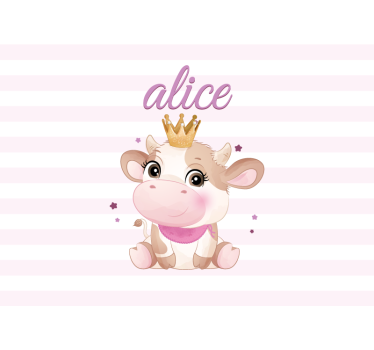 Fotomural bebé Linda vaca para niña con nombre - TenVinilo