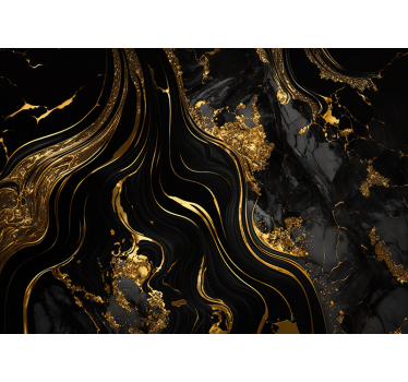 Fotomural salón mármol negro y dorado - TenVinilo
