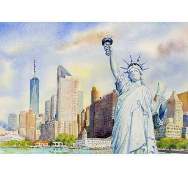 Papel mural New York estatua libertad en acuarela - TenVinilo