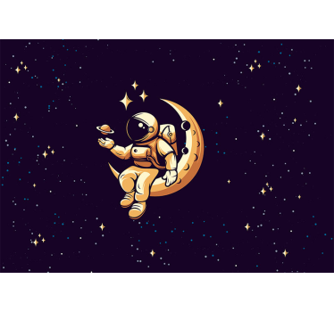 Fotomural niños astronauta sentado en luna - TenVinilo