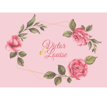 Mural personalizable Rosas rosadas y doradas personalizadas - TenVinilo