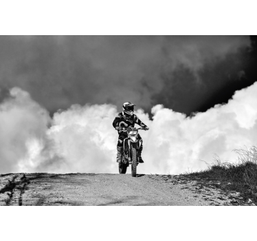 Fotomural de motos Motocross blanco y negro humo oscuro wallmural - TenVinilo