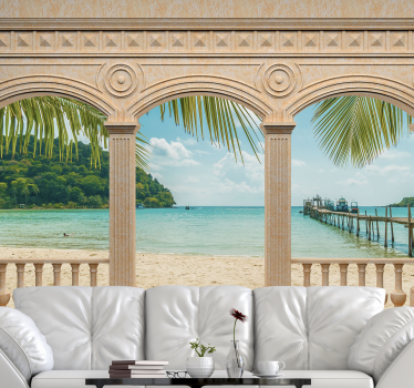 Foto mural 3d Arcos griegos con vistas al mar - TenVinilo