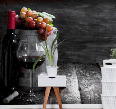 Foto mural 3d Barril de madera con botella de vino - TenVinilo