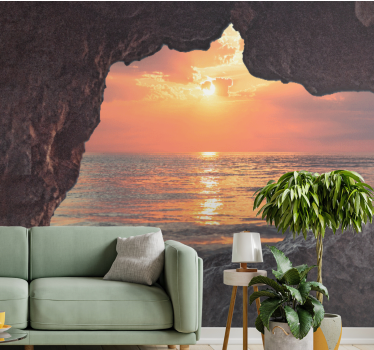 Foto mural 3d Efecto visual cueva amanecer océano - TenVinilo