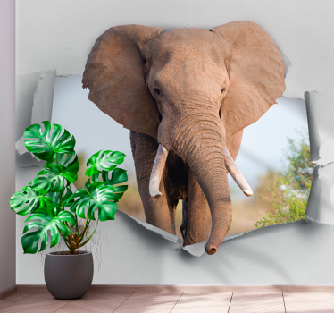 Foto mural 3d Elefante rompiendo la pared - TenVinilo