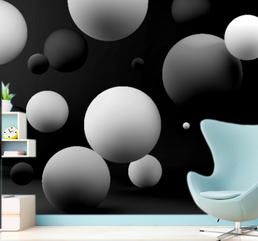 Foto mural 3d Esferas blancas sobre un fondo negro - TenVinilo