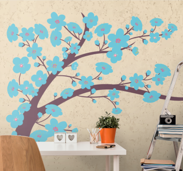 Foto mural 3d Flores azules con fondo beige - TenVinilo