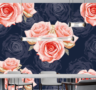 Foto mural 3d Flores rosadas con fondo azul - TenVinilo