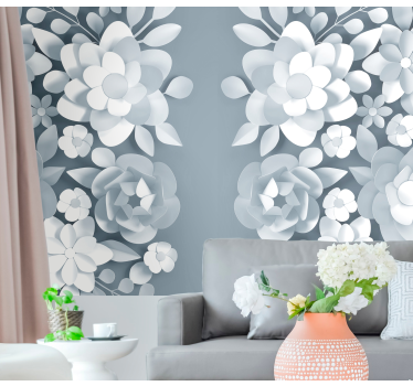 Foto mural 3d Fondo gris con flores - TenVinilo
