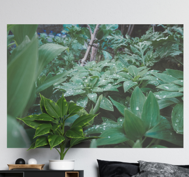 Foto mural 3d Hoja verde con gotas de agua - TenVinilo