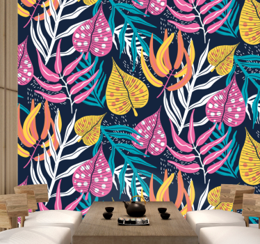 Foto mural 3d Hojas multicolores con fondo azul - TenVinilo