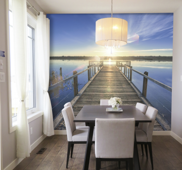 Papel pintado 3D muelle madera al atardecer - TenVinilo
