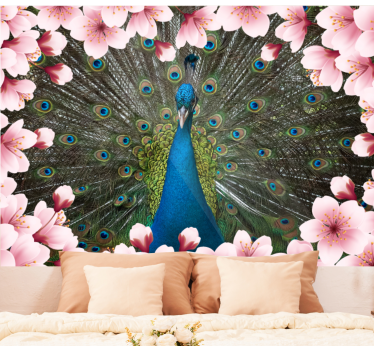 Foto mural 3d Pavos reales animales 3d con flores - TenVinilo