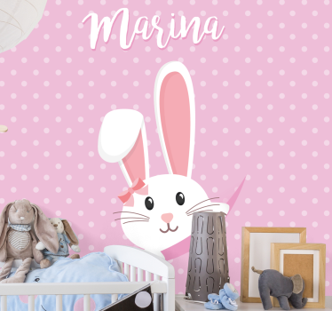 Fotomural bebé Lindo conejito para niña con nombre - TenVinilo