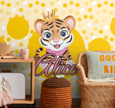 Fotomural bebé Lindo tigre para niña con nombre - TenVinilo