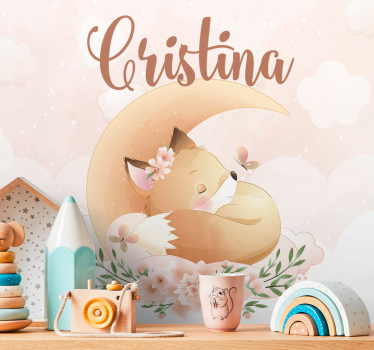 Fotomural bebé Lindo zorro para niña con nombre - TenVinilo