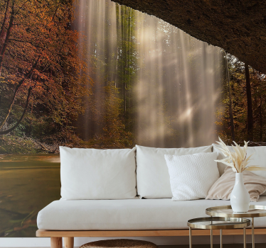 Fotomural bosque Paisaje forestal y cascada. - TenVinilo