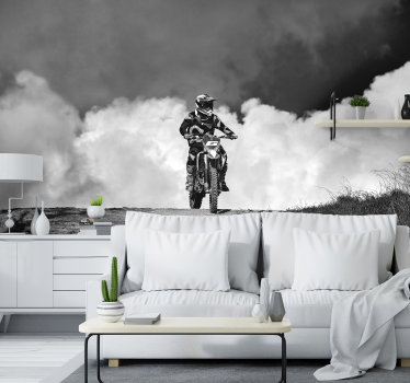 Fotomural de motos Motocross blanco y negro humo oscuro wallmural - TenVinilo