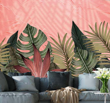 Fotomural de naturaleza Plantas tropicales sobre fondo rosa - TenVinilo