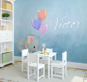 Mural infantil elefante personalizable - TenVinilo