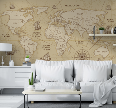 Papel pintado salón mapamundi tonos sepia - TenVinilo