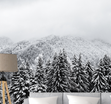 Fotomural montaña Bosque nevado con pinos - TenVinilo