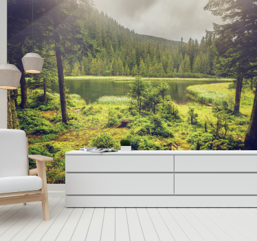 Papel pintado oficina paisaje bosque verde - TenVinilo