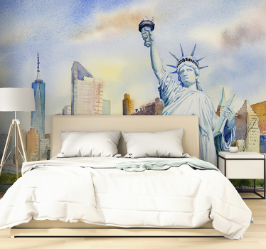 Papel mural New York estatua libertad en acuarela - TenVinilo