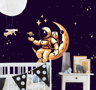Fotomural niños astronauta sentado en luna - TenVinilo