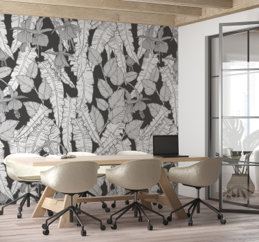 Mural para oficina diseño de selva gris - TenVinilo