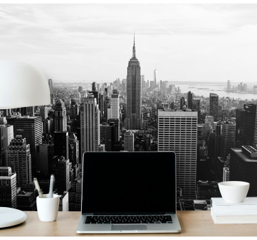 Fotomural para despacho Manhattan desde el aire en blanco y negro - TenVinilo
