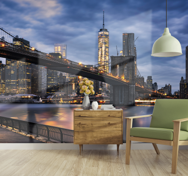 Fotomural pared New York con luces al atardecer - TenVinilo